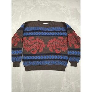 Vintage‎ Saturdays Sweater Womens L Brown Knit Abstract Geometric Acrylic *Read
